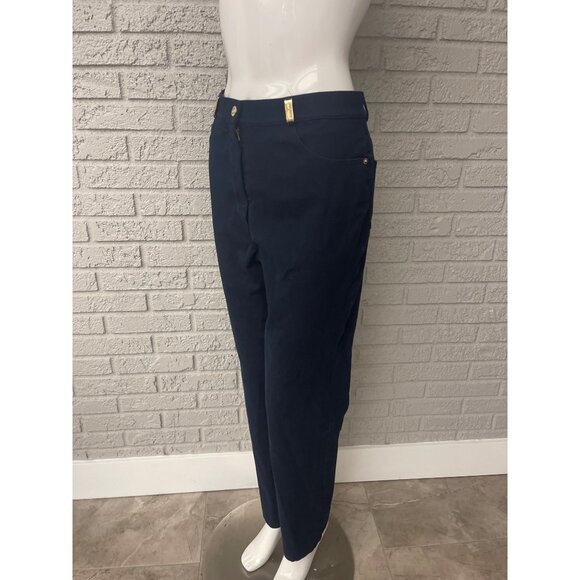 St John Women Stretch Dark Blue Jeans With Gold Tone Hardware Size 12 - Picture 4 of 8